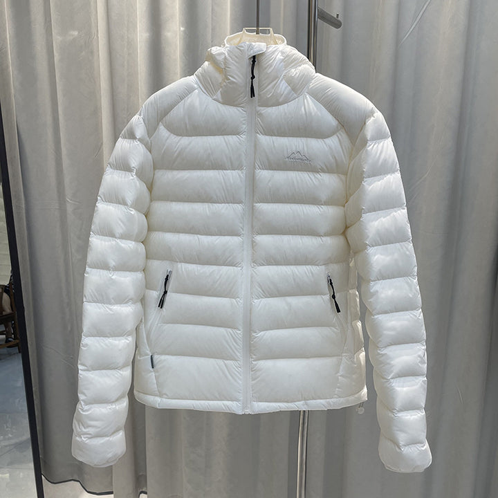 Light down jacket with hood, white duck down filling