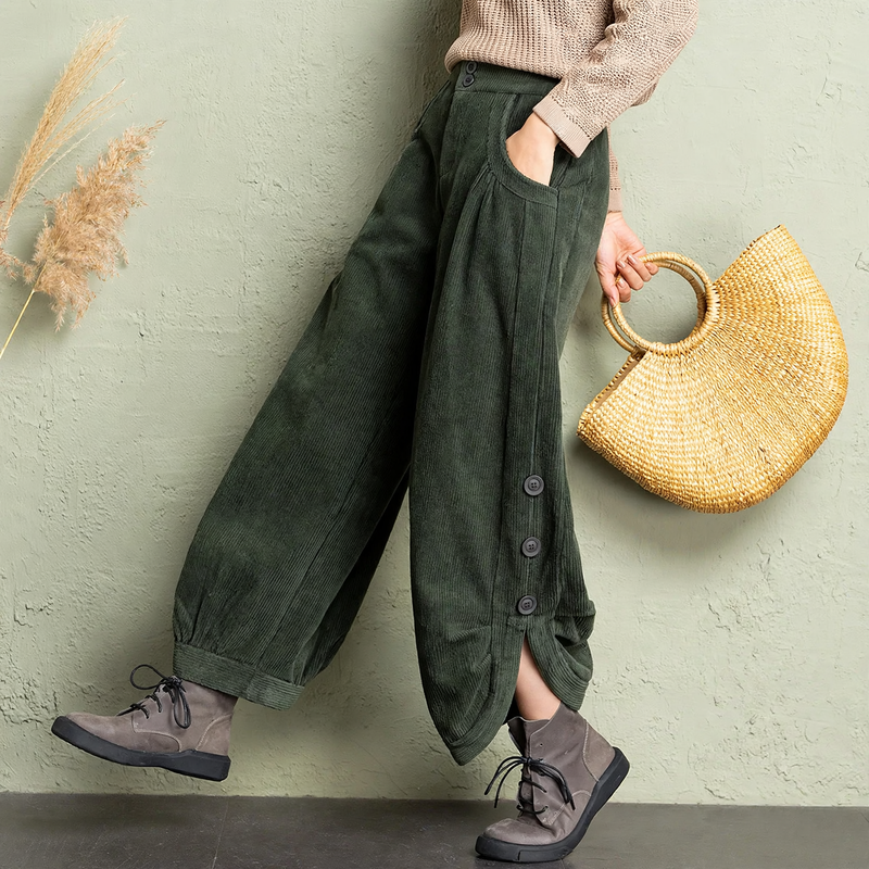 Padded corduroy pants for women, loose fit, winter