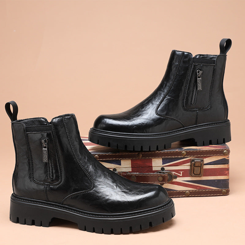 Modern men's ankle boots with platform sole