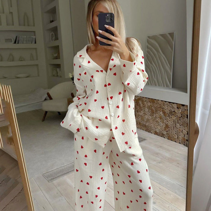 Women's Pajama Set made of Cotton with Heart Pattern