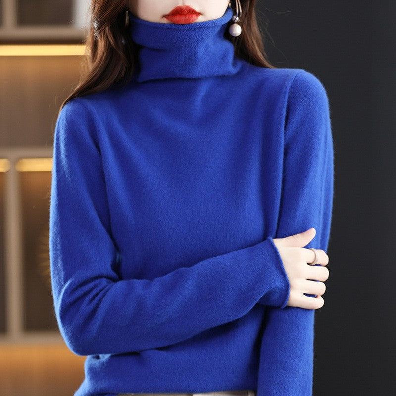 Women's wool sweater with stand-up collar made of 100% wool