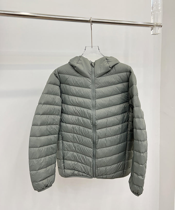 Light men's down jacket, short, with hood