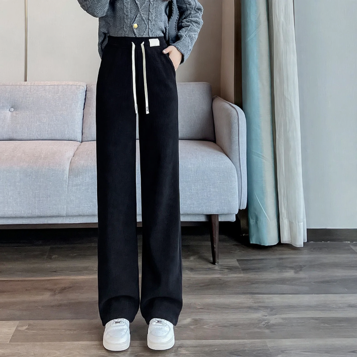 Padded corduroy leisure pants with high waist