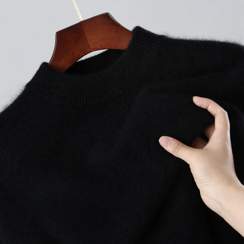 Men's wool pullover, stand-up collar, loose fit