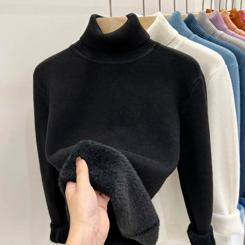 Women's turtleneck sweater, lined, warm, long sleeve