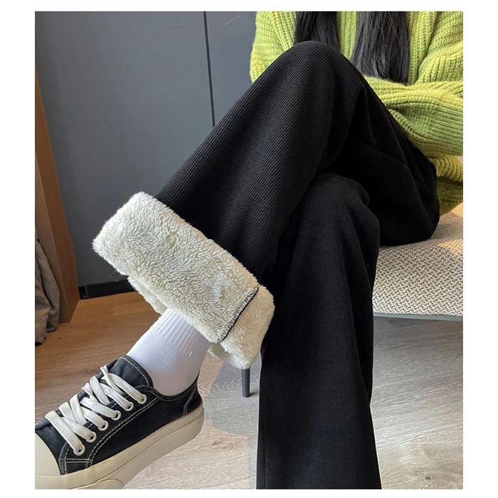 Fleece-lined cord wide pants