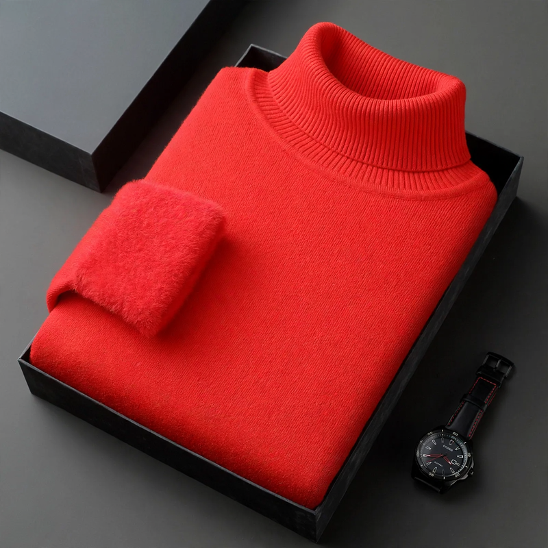 Men's knitted sweater with roll neck and wool blend