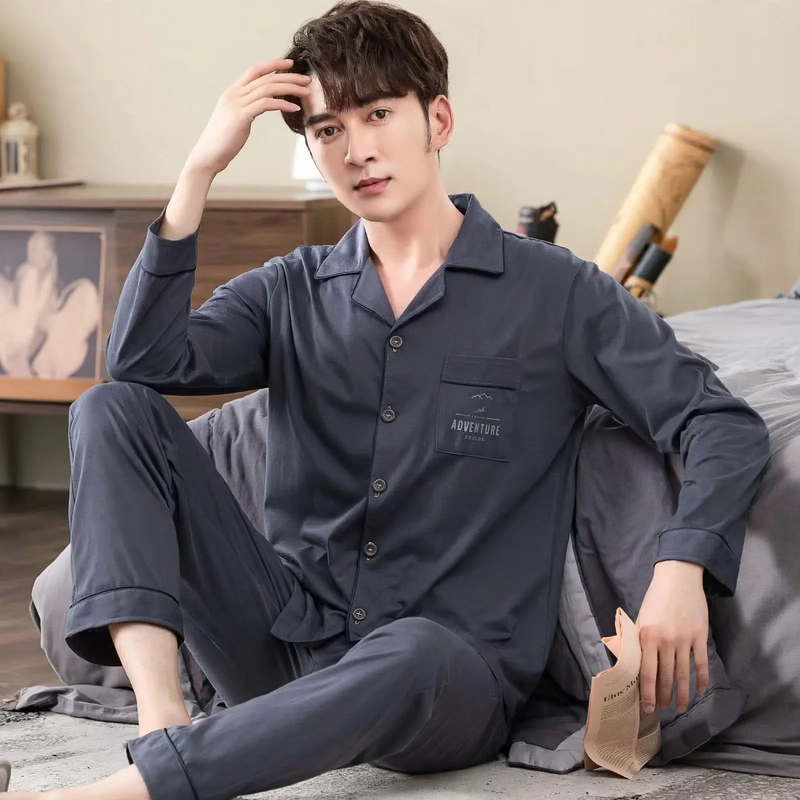Men's Pajama Set, 100% Cotton, long-sleeved, buttoned