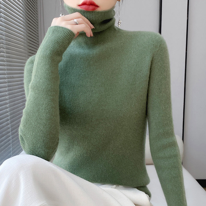 Women's knitted pullover with stand-up collar, long-sleeved, lined