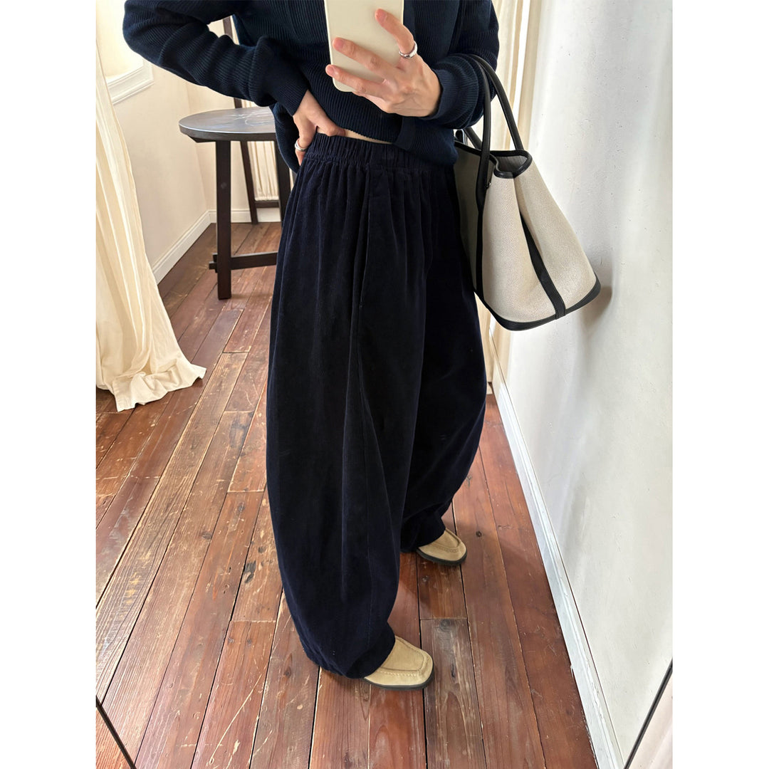 Women's corduroy pants with wide leg and elastic waistband