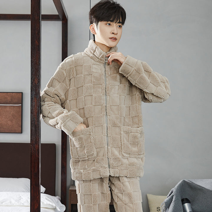 Pair-Pajama-Set made of coral fleece, lined, with zipper