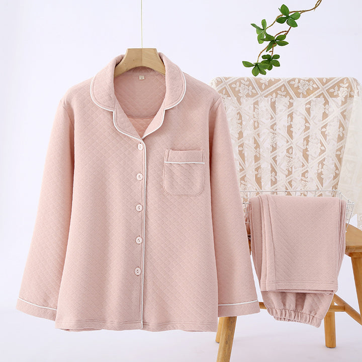 Pair-Pajama-Set, cotton, three-layer quilted, warm