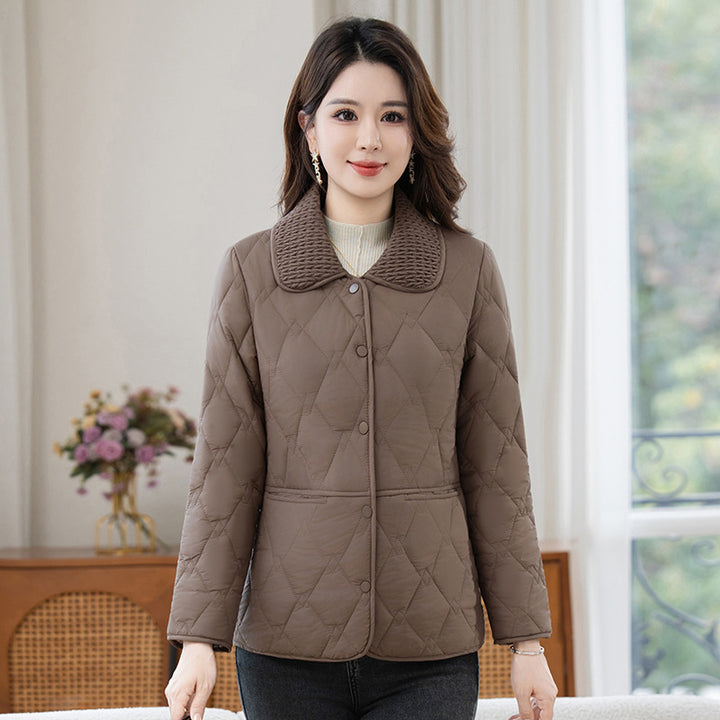 Light women's quilted jacket with shawl collar