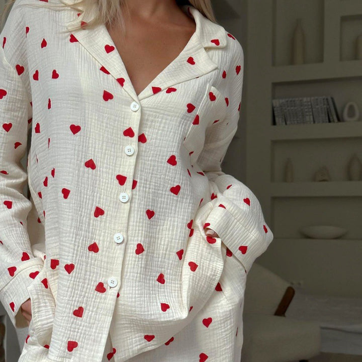 Women's Pajama Set made of Cotton with Heart Pattern