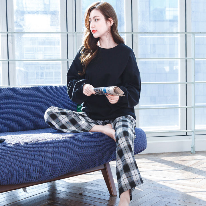 Women's cotton pajama set, checked