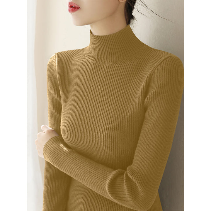 Women's knitted pullover with stand-up collar, slim fit