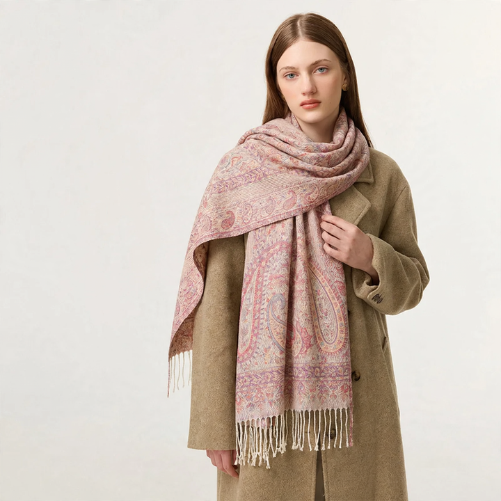 Jacquard scarf with fringes, 70x180 cm