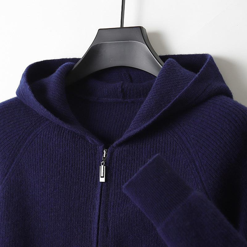 Men's hoodie cardigan, 100% wool