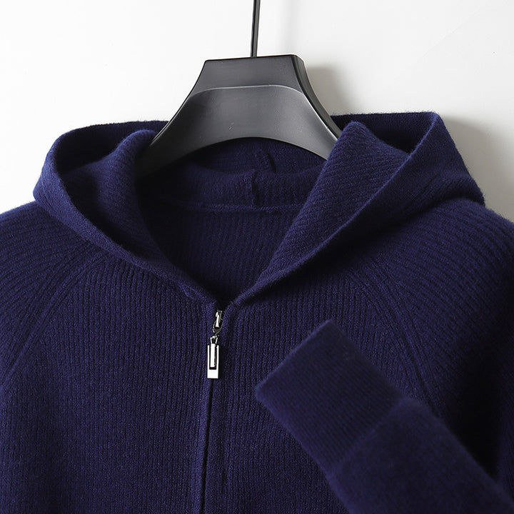 Men's hoodie cardigan, 100% wool