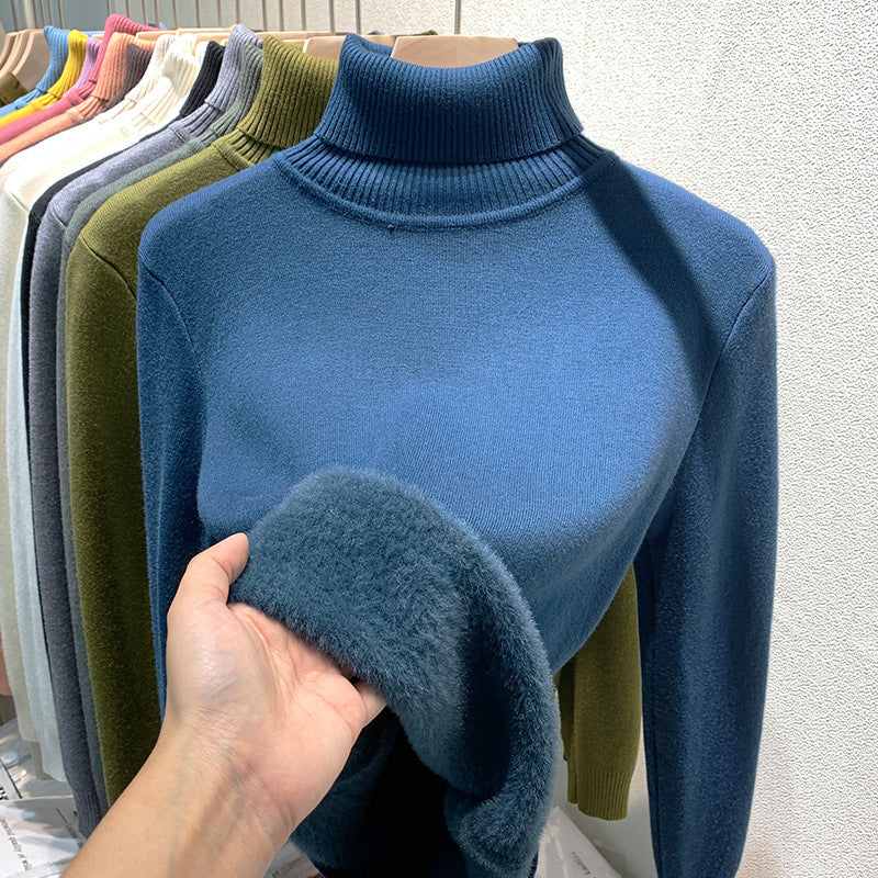 Women's turtleneck sweater, lined, solid color