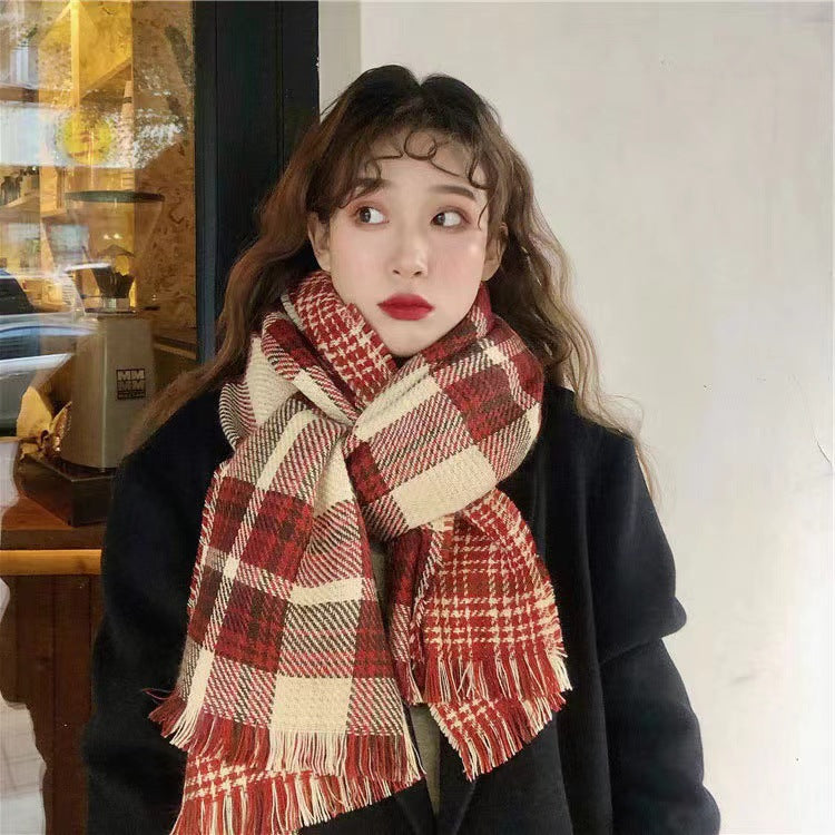 Double-sided checkered scarf, 55x190 cm