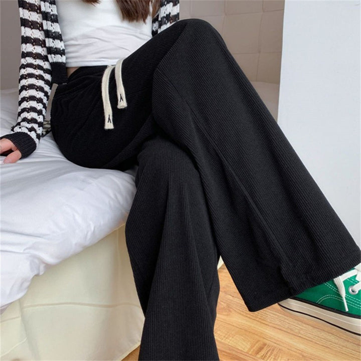 Fleece-lined corduroy wide-leg pants in Korean style