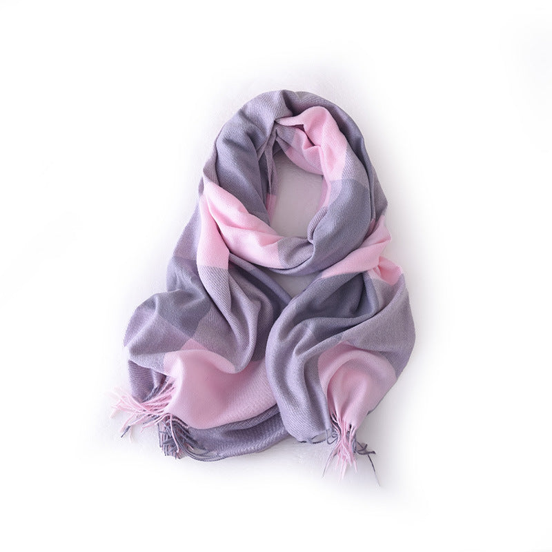 Large winter scarf with check pattern, 180 cm