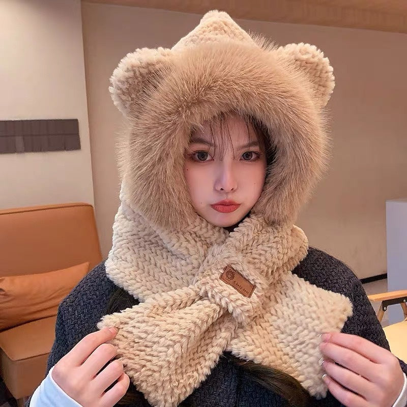 Fluffy hoodie set with bear design