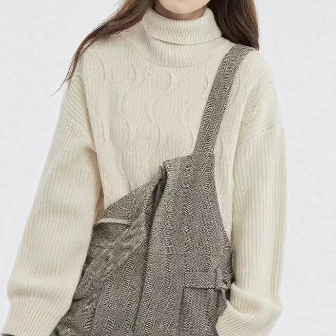 Padded knit sweater with roll neck