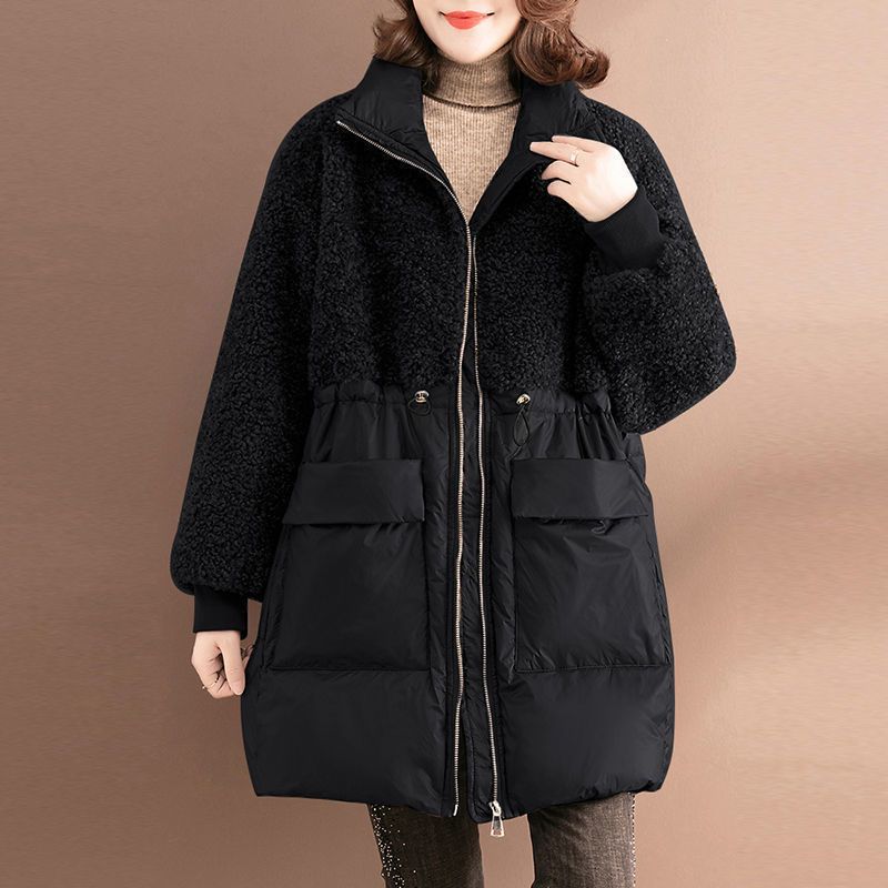 Women’s winter coat, mid-length, with lambskin imitation details