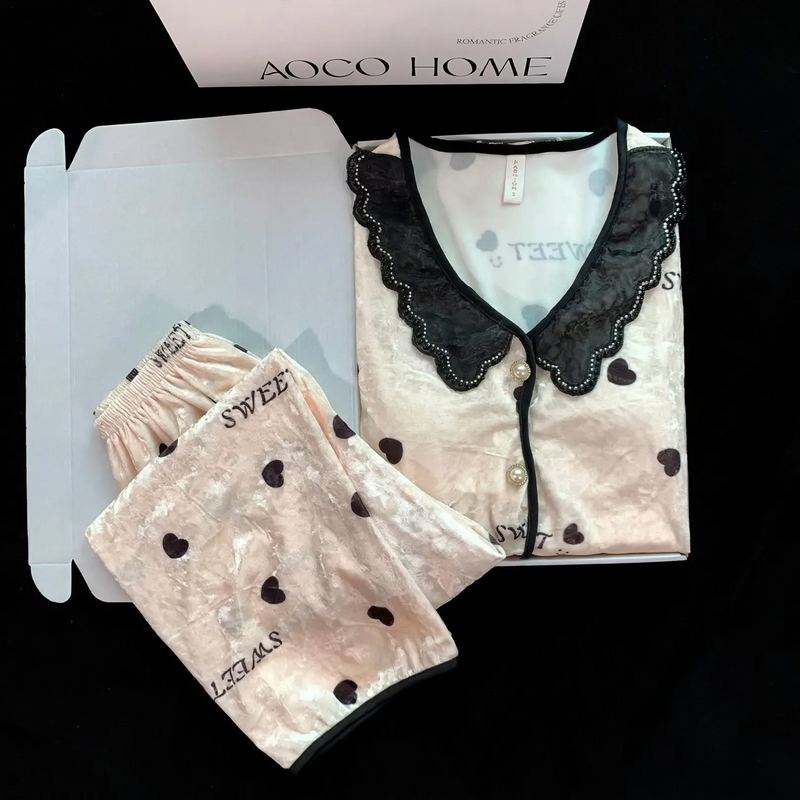 Ladies' Velvet Pajama Set with Breast Pads