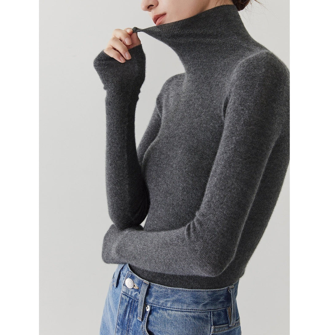 Women's cashmere sweater with stand-up collar, seamless