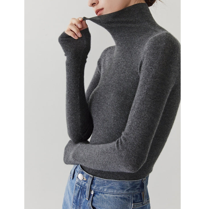 Women's cashmere sweater with stand-up collar, seamless