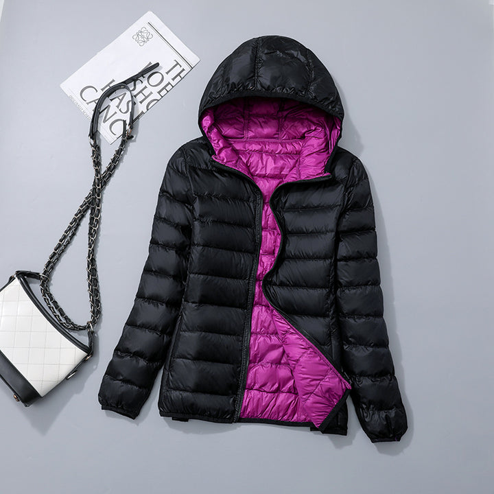 Reversible ladies' down jacket, lightweight and generously cut