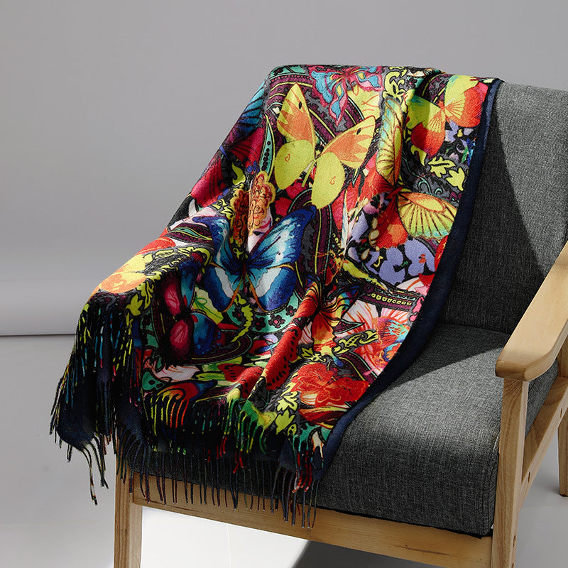Women's scarf with art cashmere feel and art print, 70x180 cm