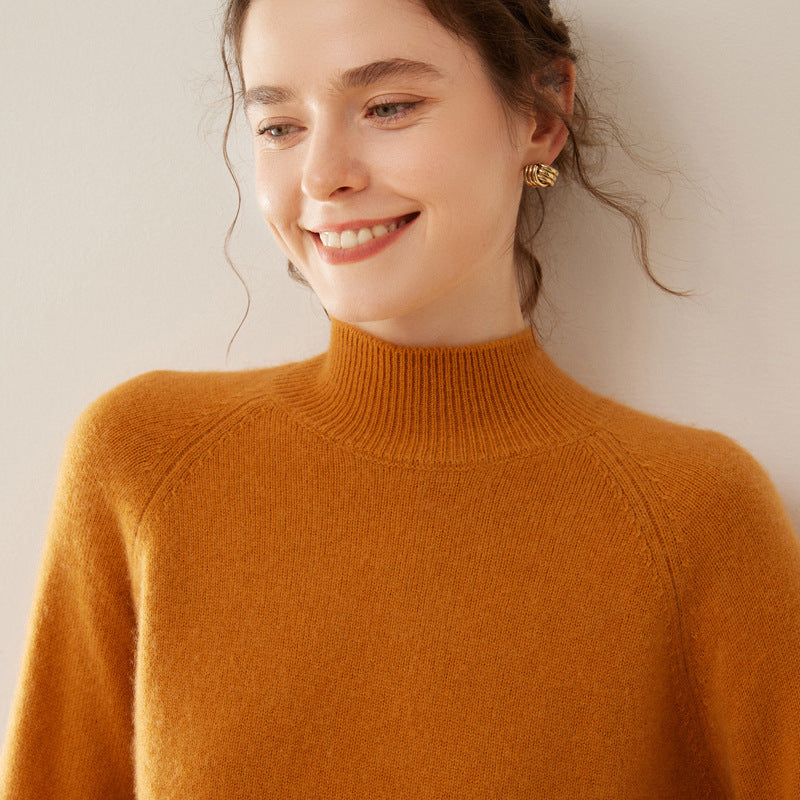 Women's cashmere sweater, stand-up collar, soft and figure-flattering