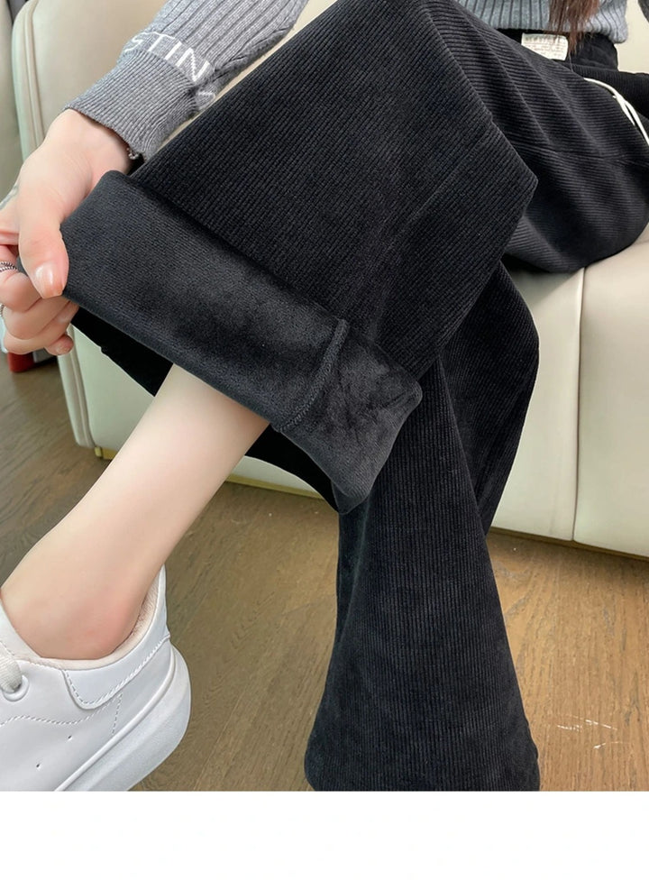 Chenille corduroy trousers with wide leg, lined