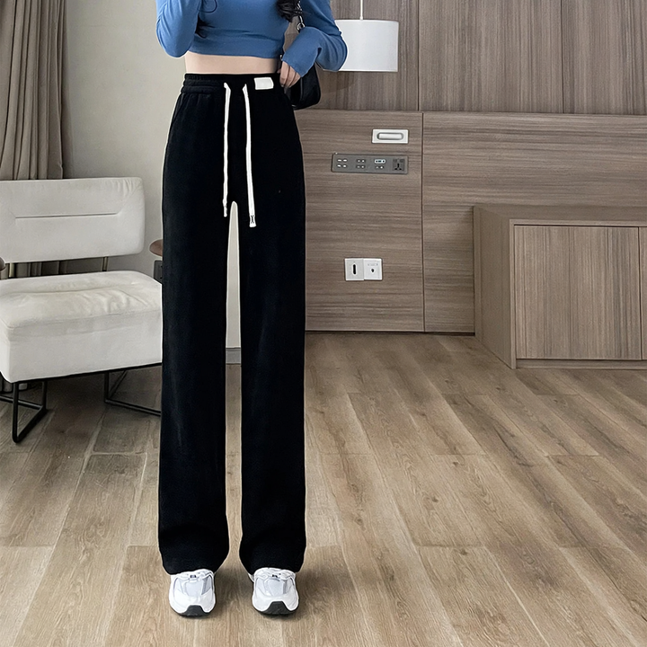 Padded corduroy leisure pants with high waist