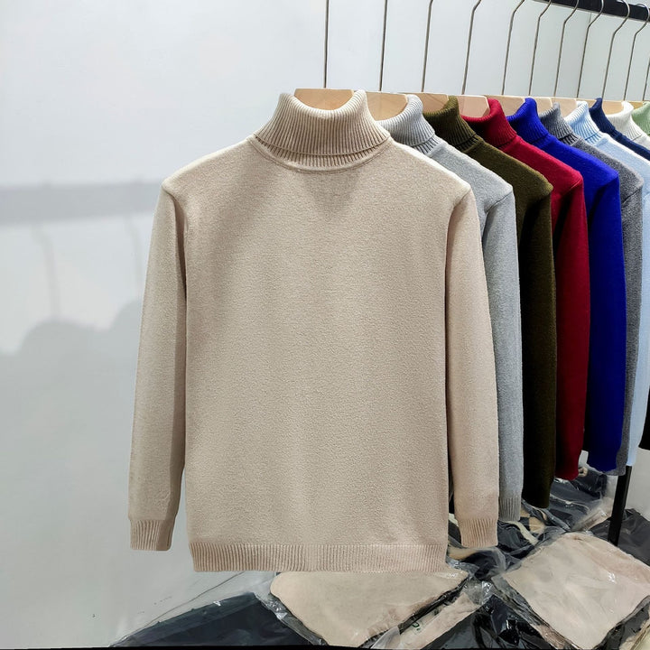 Men's knit sweater with high collar, warm and casual