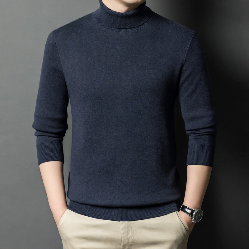 Men's wool sweater, standing collar, warm