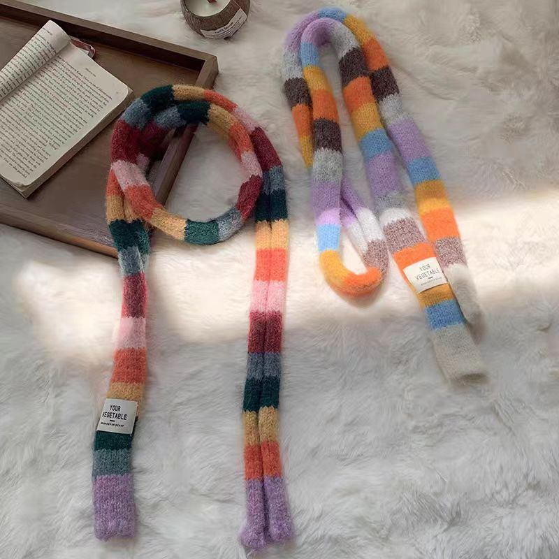 Narrow scarf with color stripes, 170x10cm