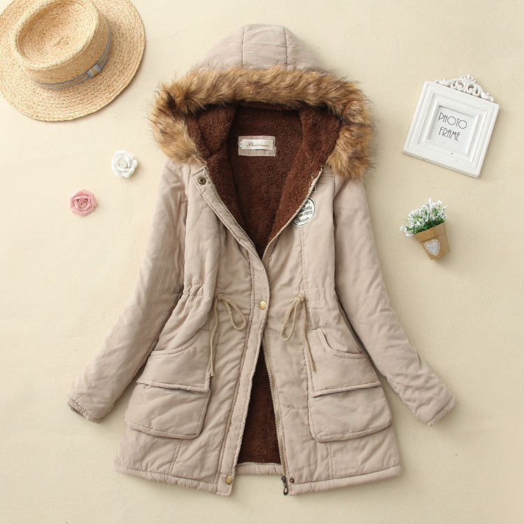 Fleece-lined hooded jacket with lambskin look