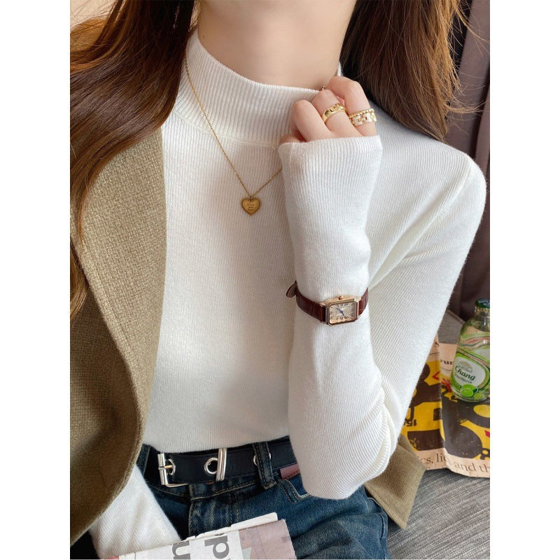 Women’s knitted sweater, stand-up collar, fitted