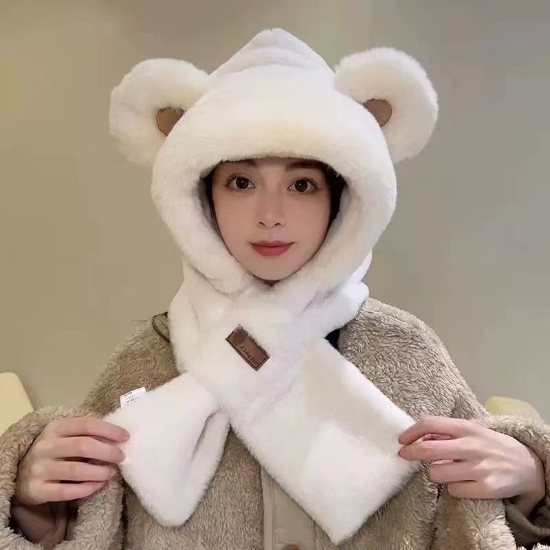 Plush set: hooded scarf and gloves