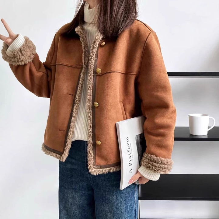 Ladies' winter jacket, plush appearance, lined, casual style