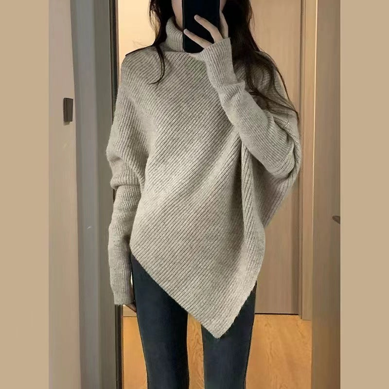 Women's turtleneck sweater with irregular hem