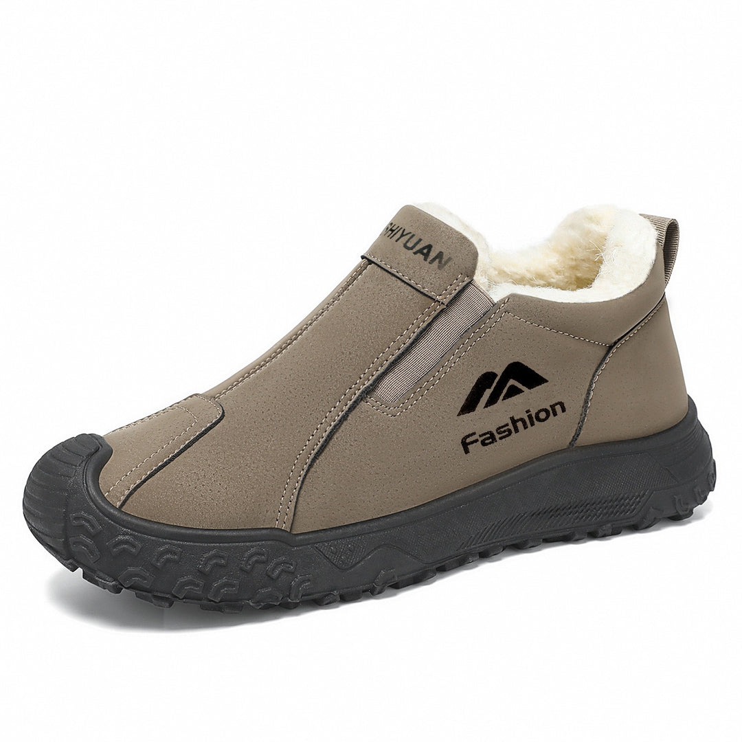 Padded men's winter boots made of suede imitation