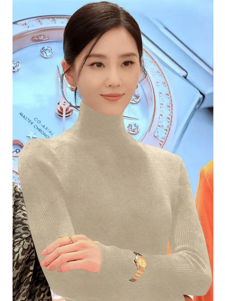Women's knit sweater with stand-up collar, long-sleeved