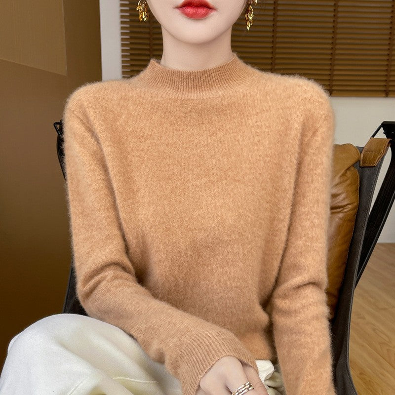 Women's wool sweater with stand-up collar made of 100% wool