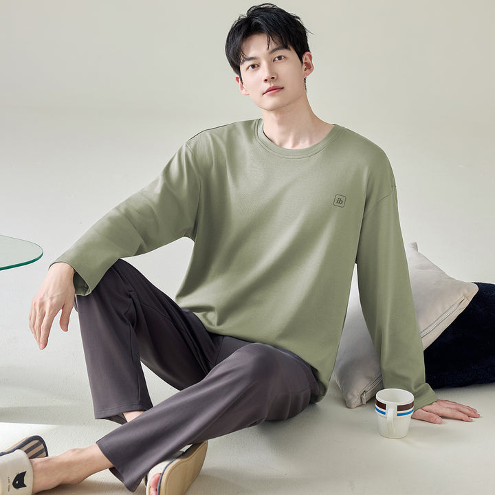 Plain cotton pajamas for men, long